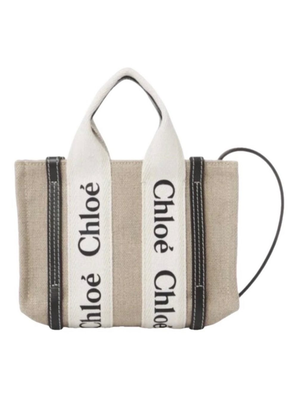 Chloe MINI WOODY TOTE BAG IN LINEN